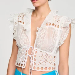 Tops & Chemises*SANDRO Top Court à Volants blanc