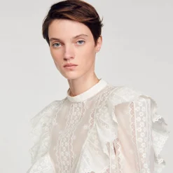 Tops & Chemises*SANDRO Top Court En Broderie Anglaise blanc