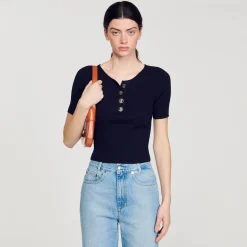 Pulls & Cardigans|Tops & Chemises*SANDRO Top Court En Maille Bleu marine