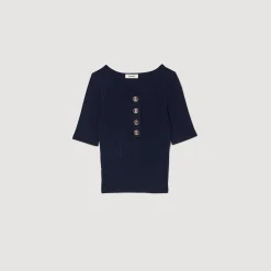 Pulls & Cardigans|Tops & Chemises*SANDRO Top Court En Maille Bleu marine