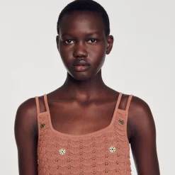 Ensembles|Pulls & Cardigans*SANDRO Top Court En Maille à Pièces Marron