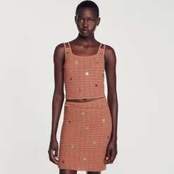 Ensembles|Pulls & Cardigans*SANDRO Top Court En Maille à Pièces Marron