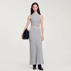 Ensembles|Pulls & Cardigans*SANDRO Top Court En Maille Sans Manches Gris