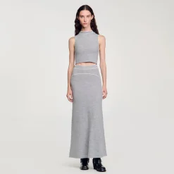 Ensembles|Pulls & Cardigans*SANDRO Top Court En Maille Sans Manches Gris