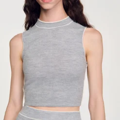 Ensembles|Pulls & Cardigans*SANDRO Top Court En Maille Sans Manches Gris