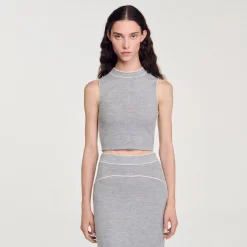 Ensembles|Pulls & Cardigans*SANDRO Top Court En Maille Sans Manches Gris