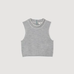 Ensembles|Pulls & Cardigans*SANDRO Top Court En Maille Sans Manches Gris