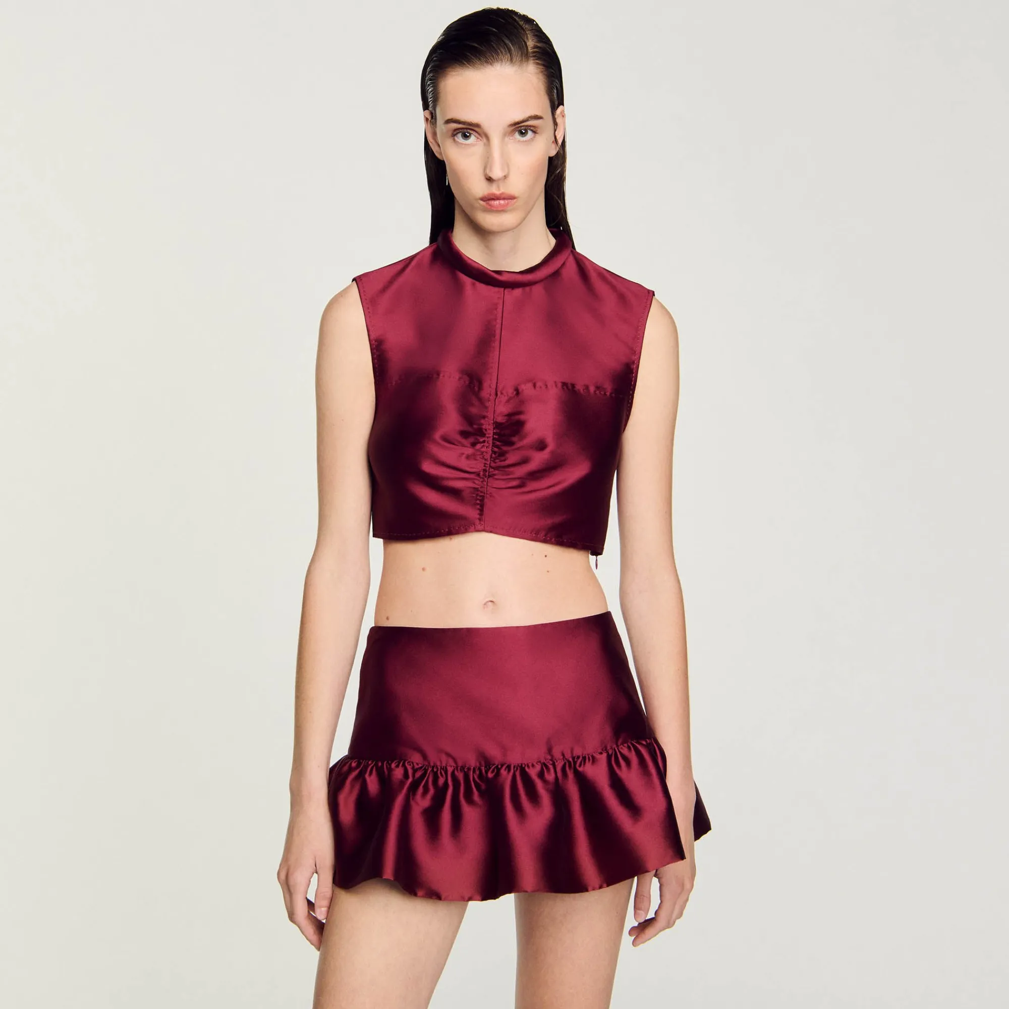 Ensembles|Tops & Chemises*SANDRO Top Court Satiné Bordeaux
