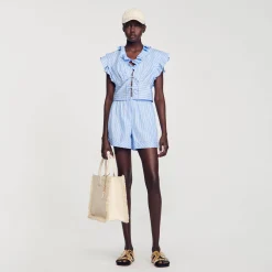 Ensembles|Tops & Chemises*SANDRO Top Court Volanté à Rayures Bleu / Blanc