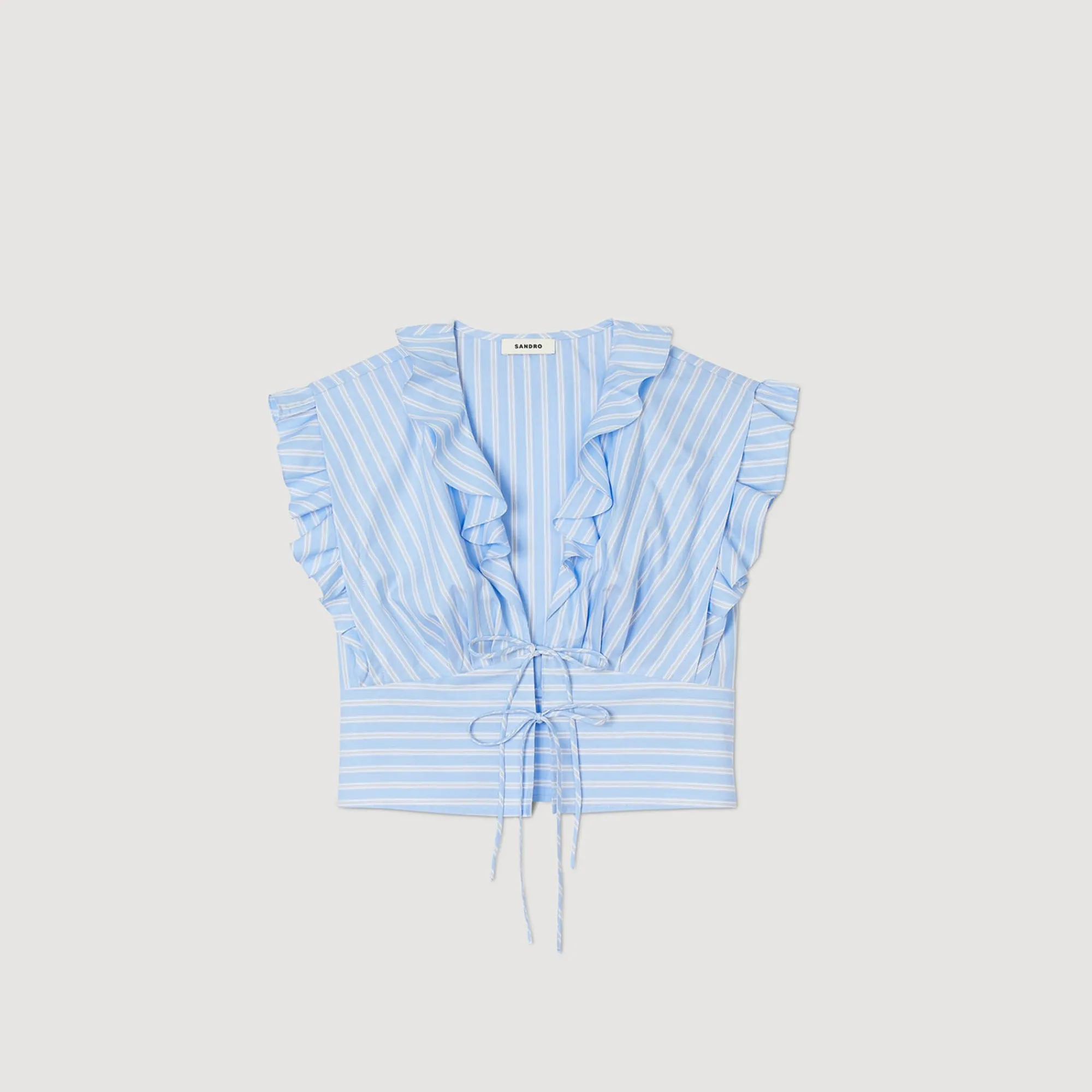 Ensembles|Tops & Chemises*SANDRO Top Court Volanté à Rayures Bleu / Blanc