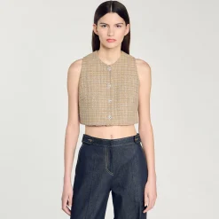 Ensembles|Tops & Chemises*SANDRO Top En Tweed Camel