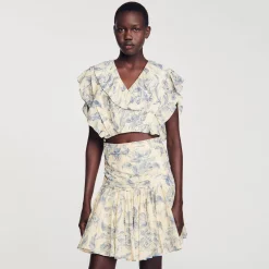 Ensembles|Tops & Chemises*SANDRO Top Fleuri à Volants Ecru / Bleu