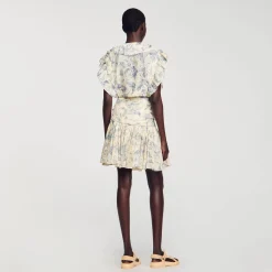 Ensembles|Tops & Chemises*SANDRO Top Fleuri à Volants Ecru / Bleu