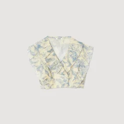 Ensembles|Tops & Chemises*SANDRO Top Fleuri à Volants Ecru / Bleu