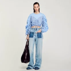 Tops & Chemises*SANDRO Top Imprimé à Liens Bleu Ciel