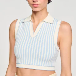 Ensembles|Pulls & Cardigans*SANDRO Top Rayé En Maille Bleu / Blanc