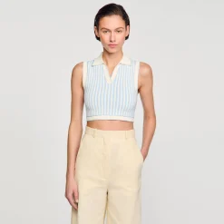 Ensembles|Pulls & Cardigans*SANDRO Top Rayé En Maille Bleu / Blanc