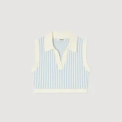 Ensembles|Pulls & Cardigans*SANDRO Top Rayé En Maille Bleu / Blanc