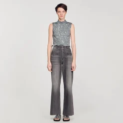 T-Shirts|Tops & Chemises*SANDRO Top Smocké à Sequins Gris