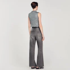 T-Shirts|Tops & Chemises*SANDRO Top Smocké à Sequins Gris