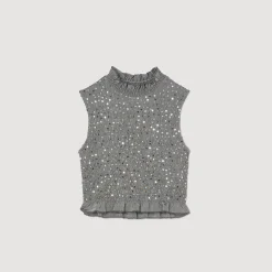 T-Shirts|Tops & Chemises*SANDRO Top Smocké à Sequins Gris
