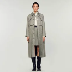 Manteaux|Ensembles*SANDRO Trench Pied-de-poule Noir / Blanc