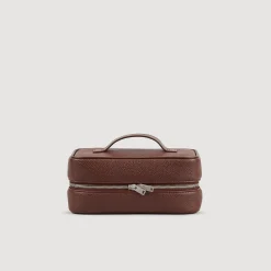 Sacs Business*SANDRO Trousse De Toilette En Toile Grainée Marron Foncé