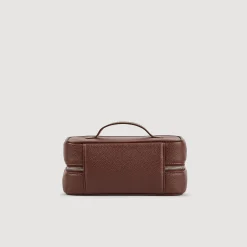 Sacs Business*SANDRO Trousse De Toilette En Toile Grainée Marron Foncé