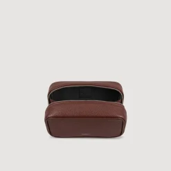 Sacs Business*SANDRO Trousse De Toilette En Toile Grainée Marron Foncé