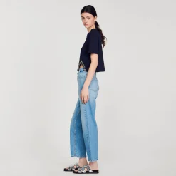 T-Shirts*SANDRO T-shirt Court Orné De Strass Bleu marine
