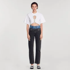 T-Shirts*SANDRO T-shirt Court Strassé blanc