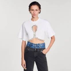 T-Shirts*SANDRO T-shirt Court Strassé blanc