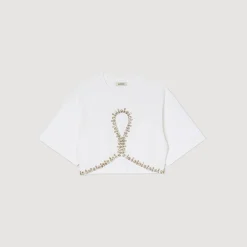 T-Shirts*SANDRO T-shirt Court Strassé blanc