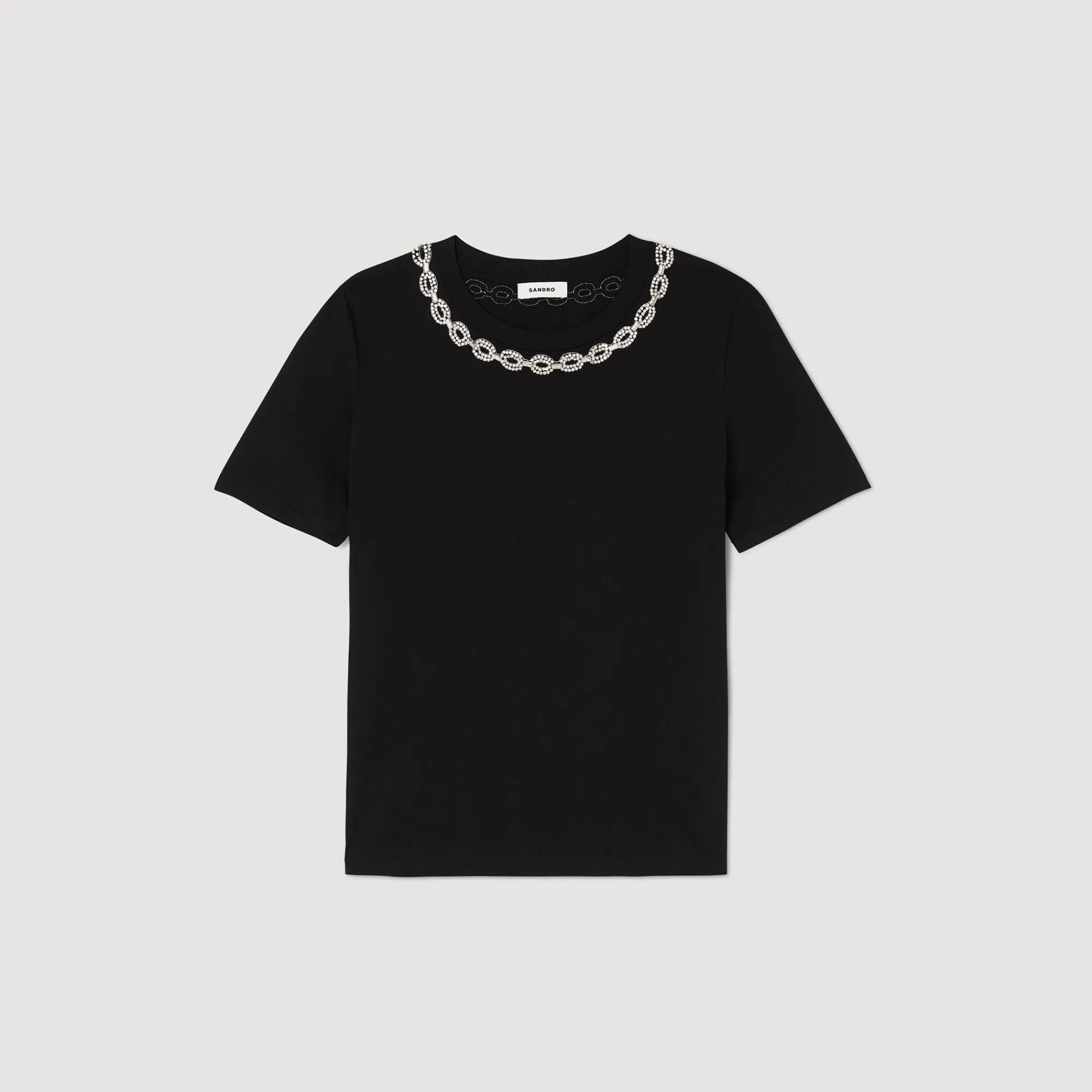T-Shirts*SANDRO T-shirt En Coton Biologique Col Bijou Noir