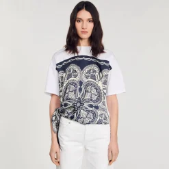 T-Shirts*SANDRO T-shirt Foulard Marine / Beige