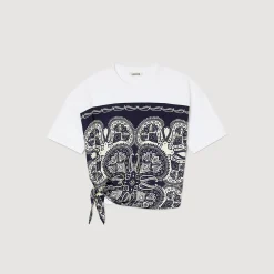 T-Shirts*SANDRO T-shirt Foulard Marine / Beige
