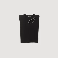 T-Shirts*SANDRO T-shirt Goutte Strass Noir