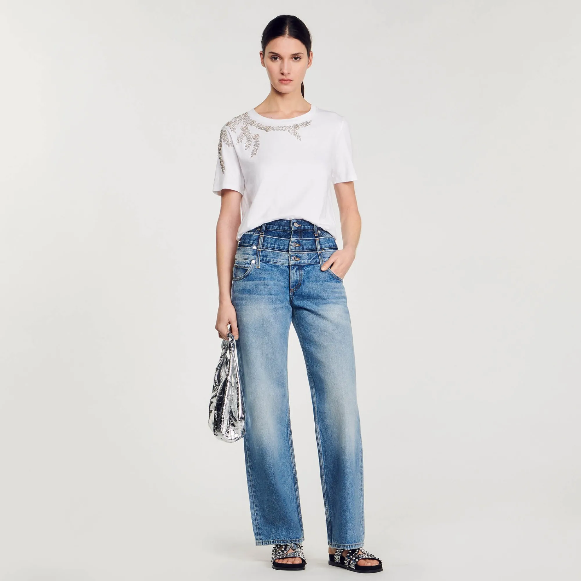 T-Shirts*SANDRO T-shirt Orné De Strass blanc