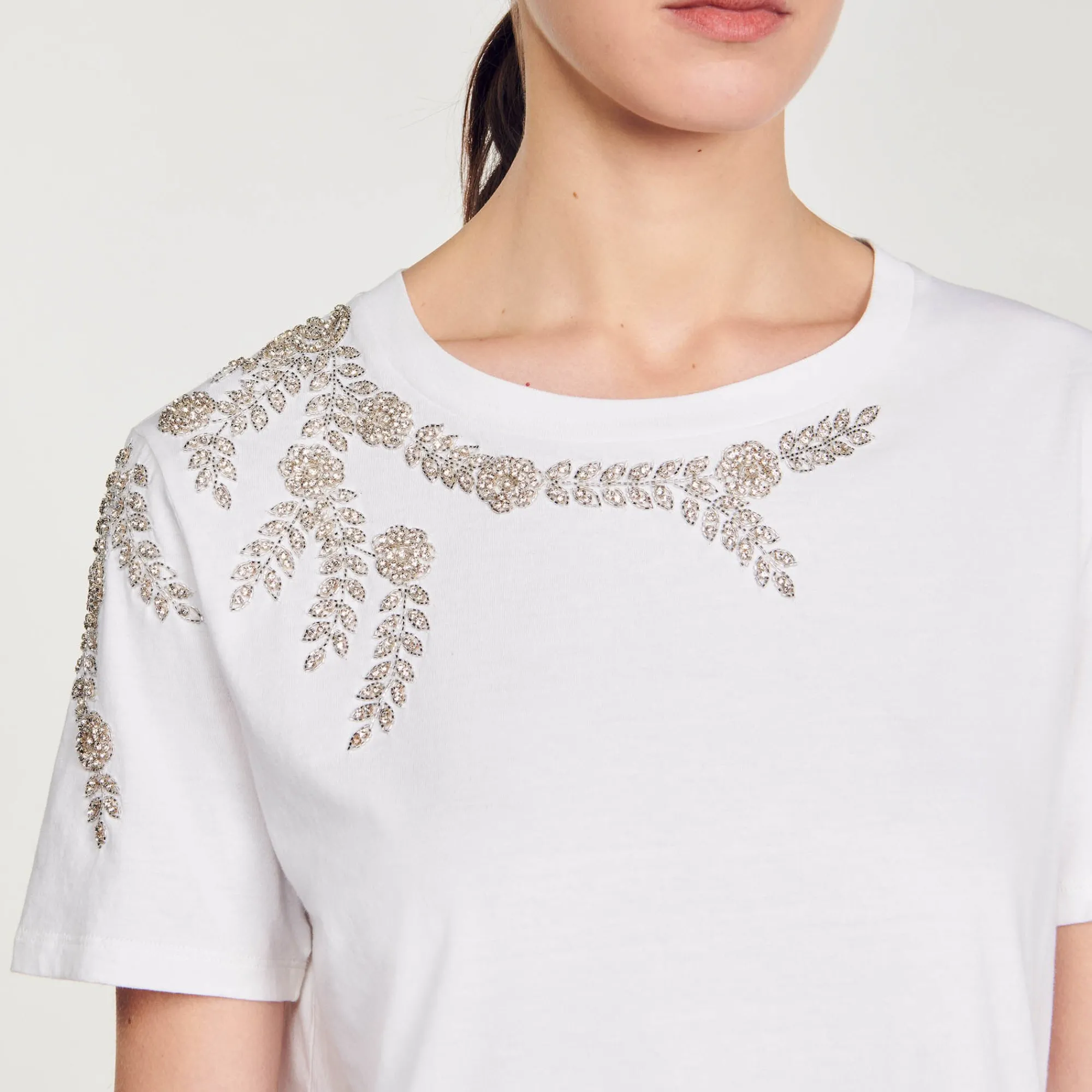T-Shirts*SANDRO T-shirt Orné De Strass blanc