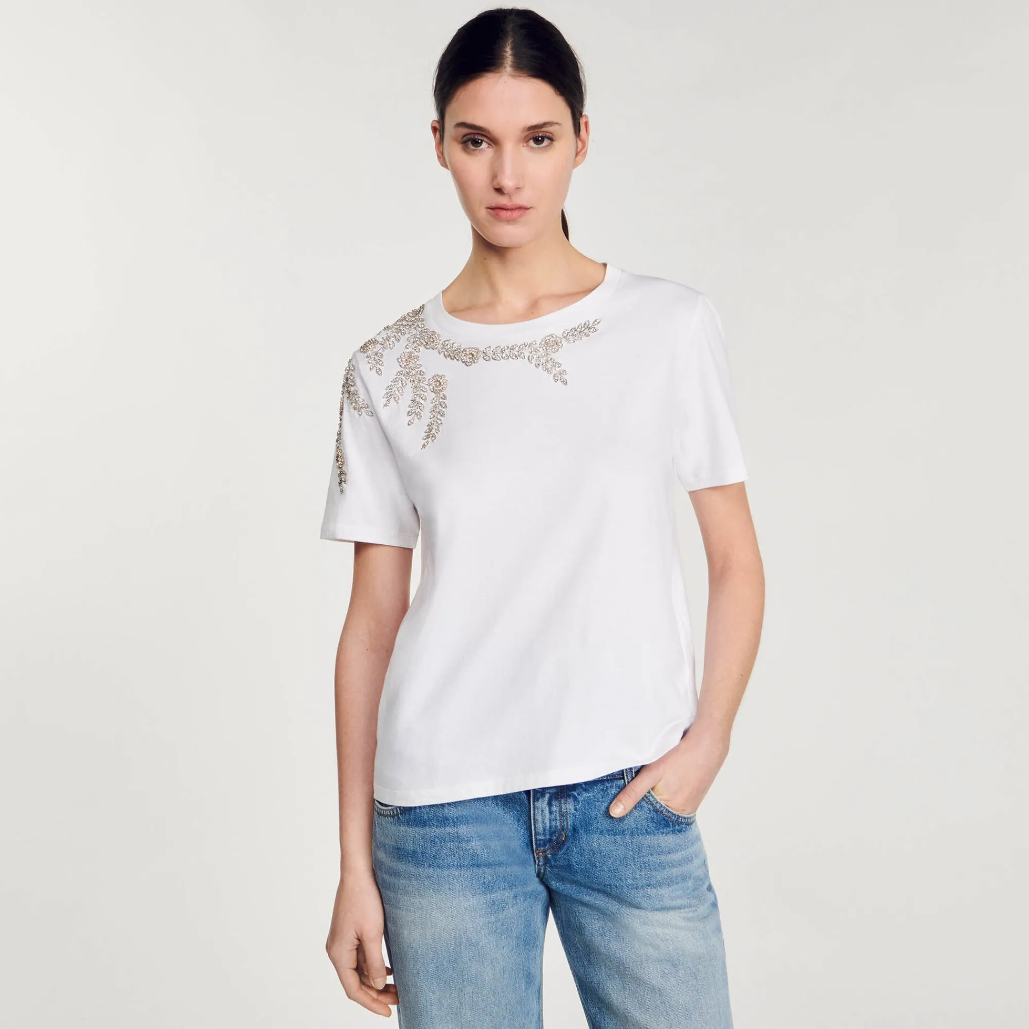 T-Shirts*SANDRO T-shirt Orné De Strass blanc