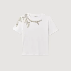 T-Shirts*SANDRO T-shirt Orné De Strass blanc