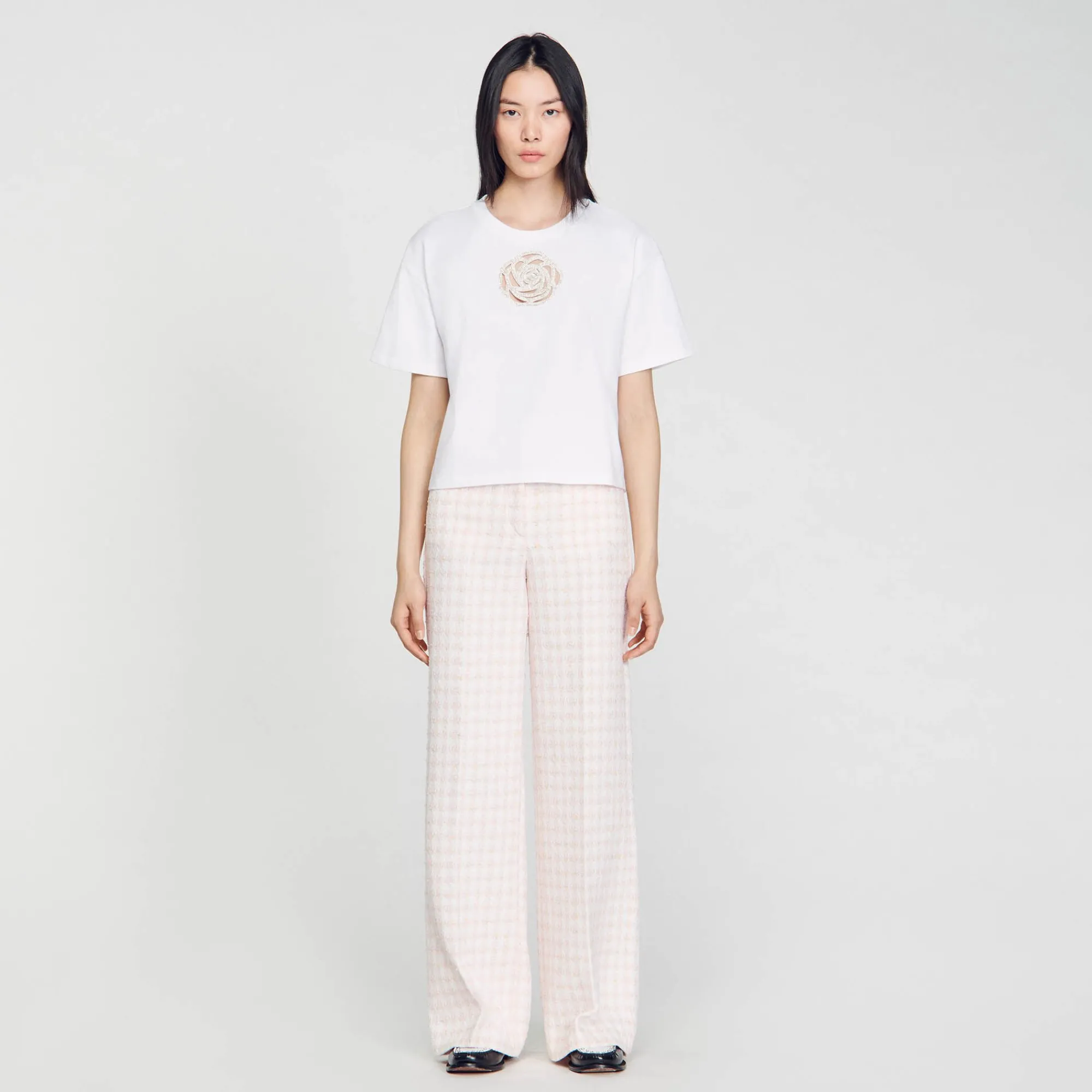 T-Shirts*SANDRO T-shirt Rose Strass blanc