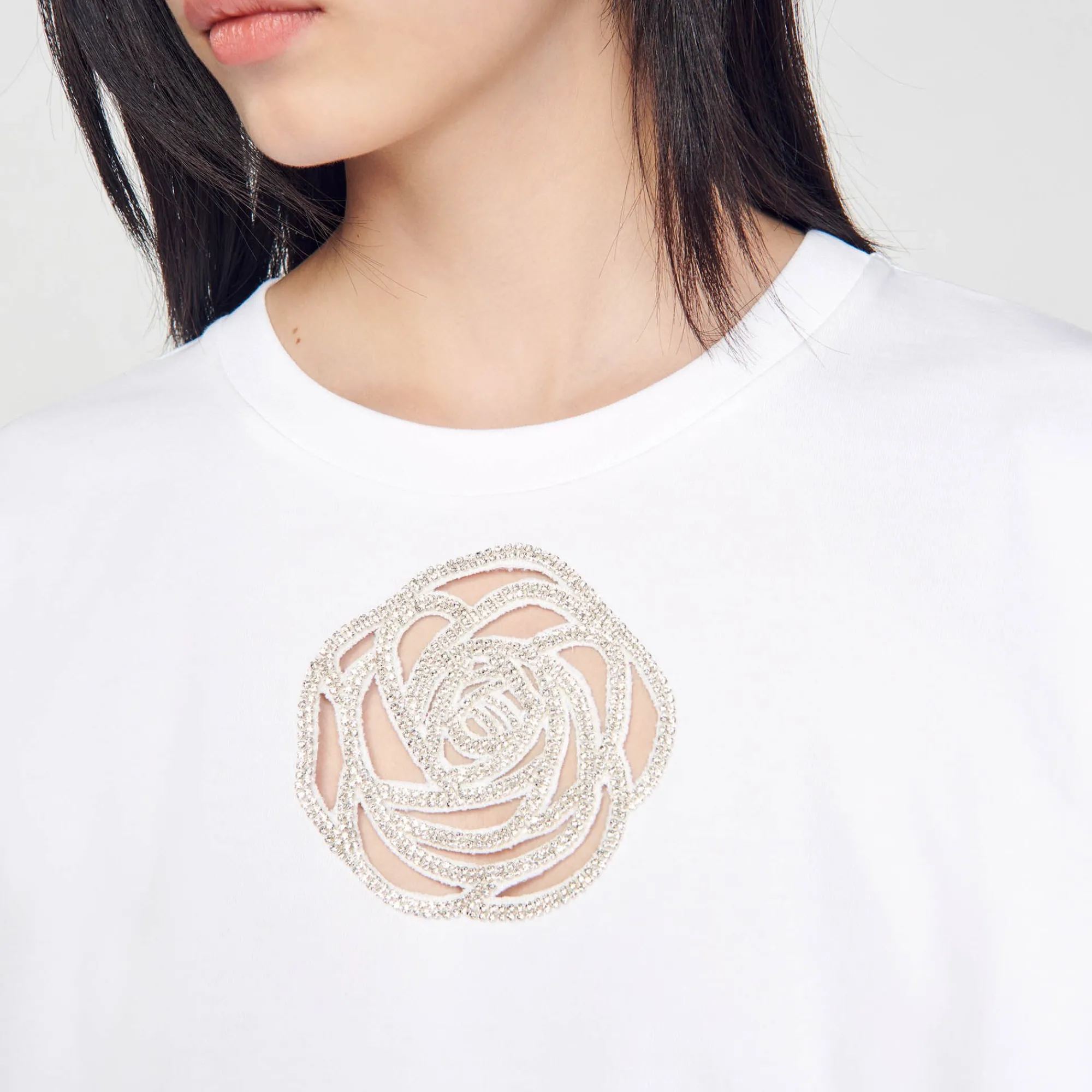 T-Shirts*SANDRO T-shirt Rose Strass blanc