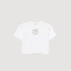 T-Shirts*SANDRO T-shirt Rose Strass blanc