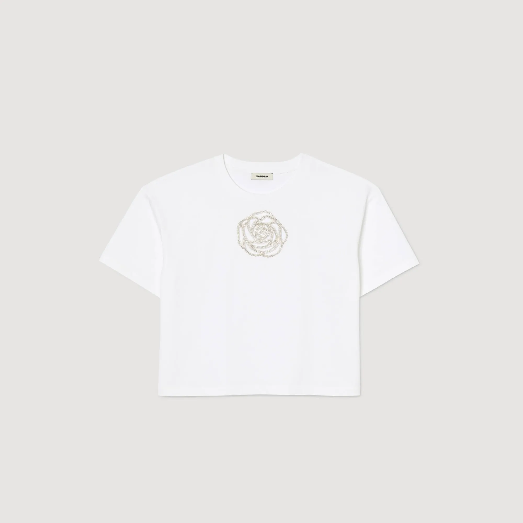 T-Shirts*SANDRO T-shirt Rose Strass blanc