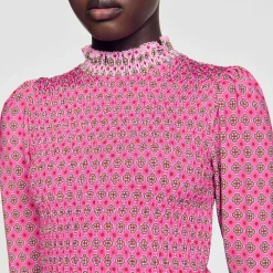 T-Shirts*SANDRO T-shirt Smocké Imprimé Rose