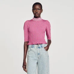 T-Shirts*SANDRO T-shirt Smocké Imprimé Rose