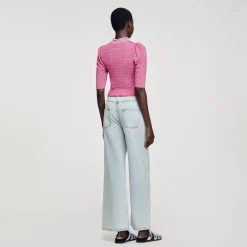 T-Shirts*SANDRO T-shirt Smocké Imprimé Rose