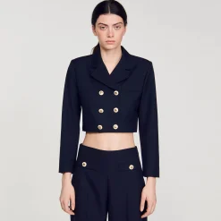 Costumes|Blousons & Vestes*SANDRO Veste Courte à Double Boutonnage Bleu marine