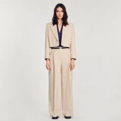 Manteaux|Costumes*SANDRO Veste Courte à Rayures Beige